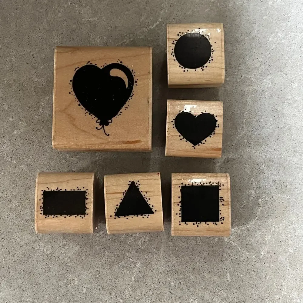 Vtg D.O.T.S. Lot of 6 Black Silhouette Shapes Wood Mounted Rubber Stamps